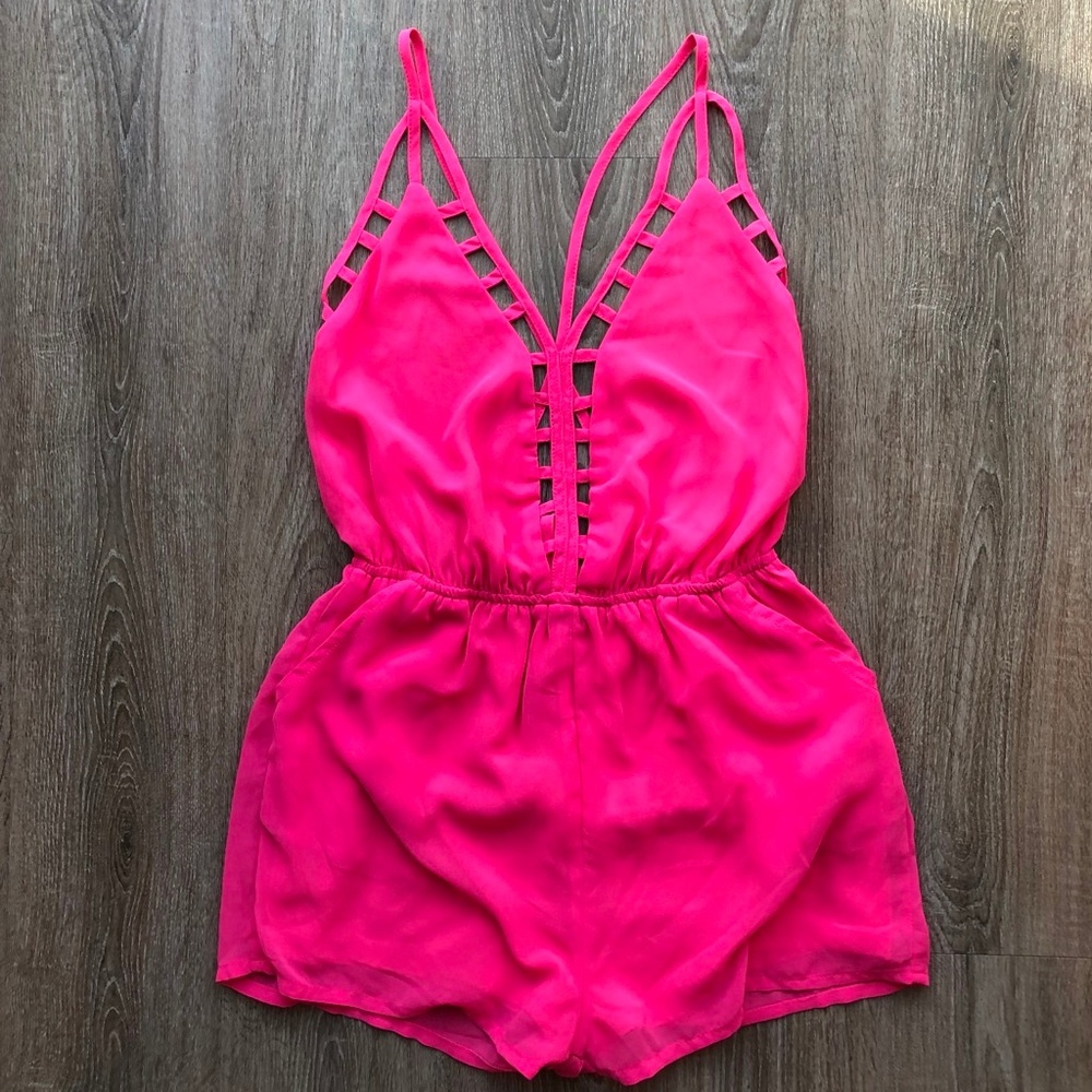 Eden Sky Strappy NWT Neon PInk Romper